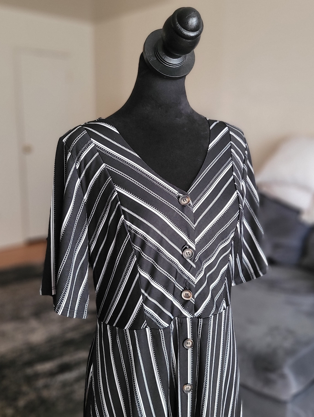 NY Collection Black and White Striped Midi Spring Dress NWOT - Picture 8 of 11